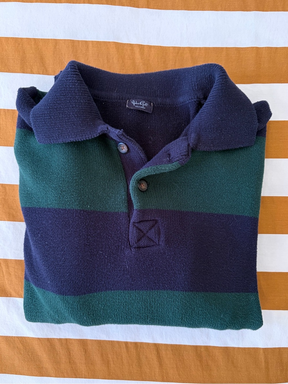 Green & Navy Striped Polo Sweater